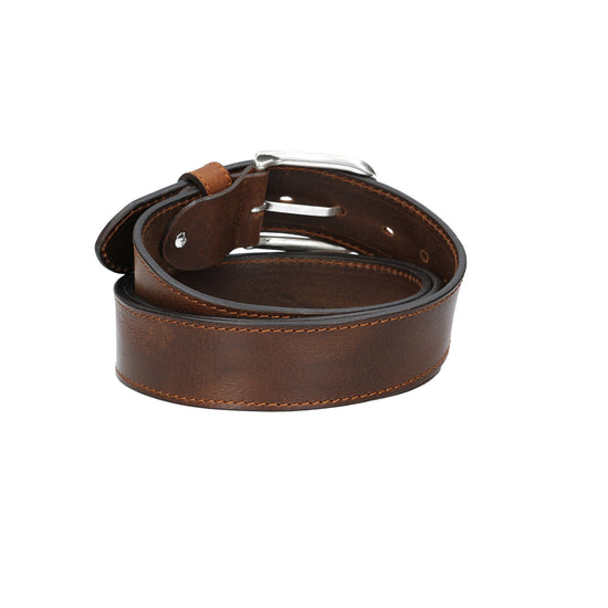 Ledergürtel Cognac 40mm abgenäht mit Dornschließe in Silber - leder-accessoires.com