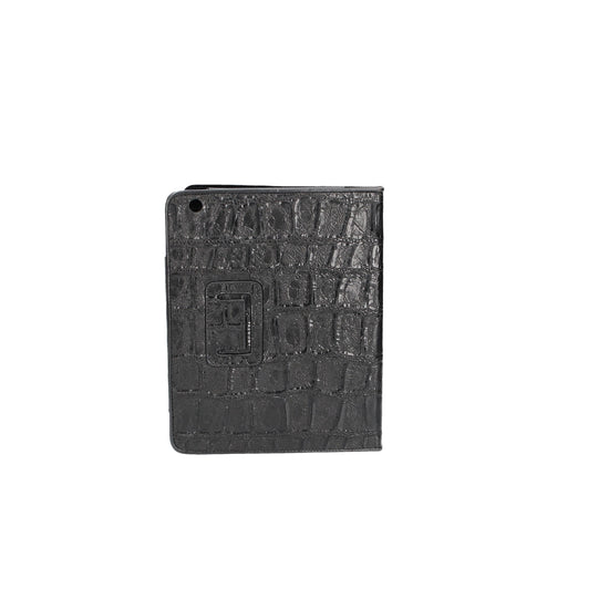Tablethülle 19 x 24 cm Schwarz aus Leder mit Krokoprägung - leder-accessoires.com