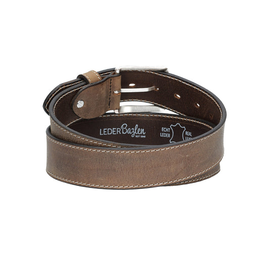 Ledergürtel Grau 40mm abgenäht mit Dornschließe in Silber - leder-accessoires.com