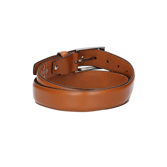 Herren-|Anzugsgürtel 35mm bombiert und abgenäht in Cognac mit Dornschließe - leder-accessoires.com