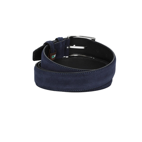 Herren-|Anzugsgürtel 35mm Nappa abgenäht in Dunkelblau aus Leder - leder-accessoires.com