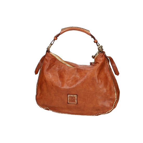 Campomaggi Schultertasche mit Nieten aus Leder in Cognac - leder-accessoires.com