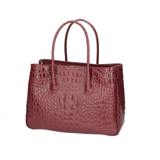Kurzgrifftasche 34x23x13cm in Bordeaux mit Kroko-Optik aus Leder - leder-accessoires.com