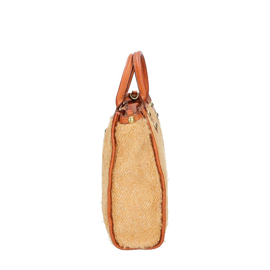 Campomaggi Shopper klein "Estia" aus cognacfarbenem Leder und Lame-Stoff - leder-accessoires.com