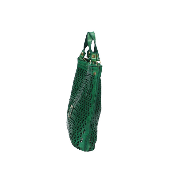 Campomaggi Vertikaler Ledershopper "Malibù“ in Grasgrün mit Lochmuster - leder-accessoires.com