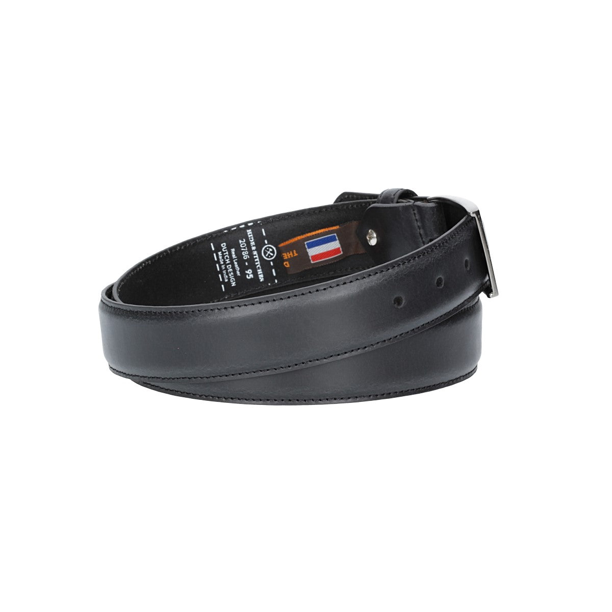Herren-|Anzugsgürtel 35mm in Schwarz abgenäht aus Vollrindleder bombiert - leder-accessoires.com