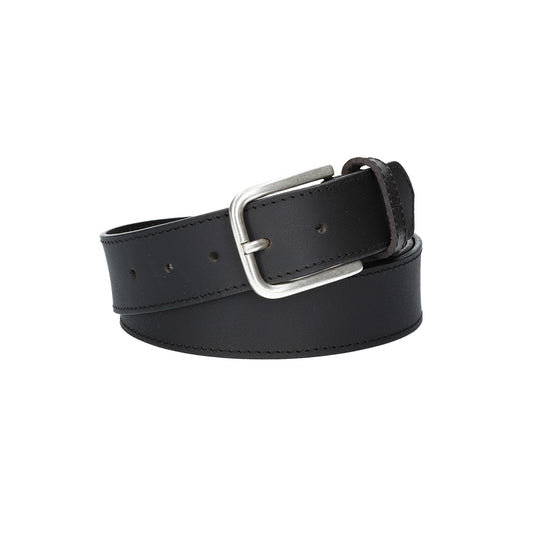 Ledergürtel Schwarz 40mm abgenäht mit Dornschließe in Silber - leder-accessoires.com