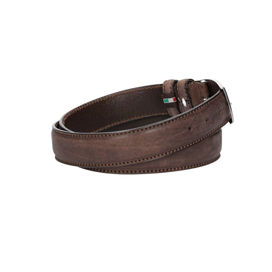 Herren-|Anzugsgürtel 35mm Braun abgenäht bombiert - leder-accessoires.com