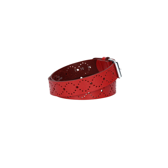 Ledergürtel Kids 25mm in Rot mit Lochmuster und Schließe Silber - leder-accessoires.com