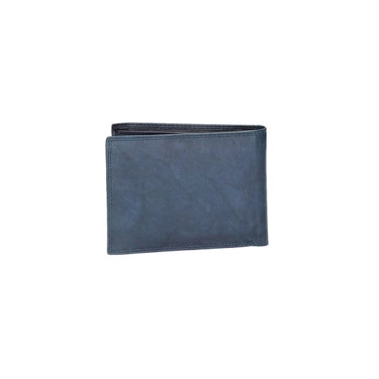 Geldbörse Querformat mit Klappe in Blau aus Leder - leder-accessoires.com