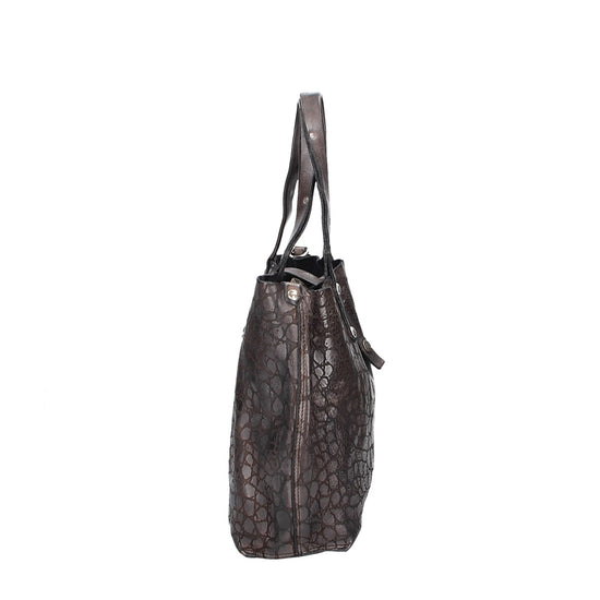 Campomaggi Schultertasche "Centaurus" aus Leder in Schwarz mit Krokoprägung - leder-accessoires.com