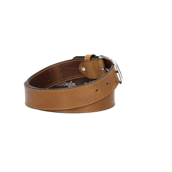 Ledergürtel Gelb|Ocker 40mm abgenäht mit Dornschließe in Silber - leder-accessoires.com