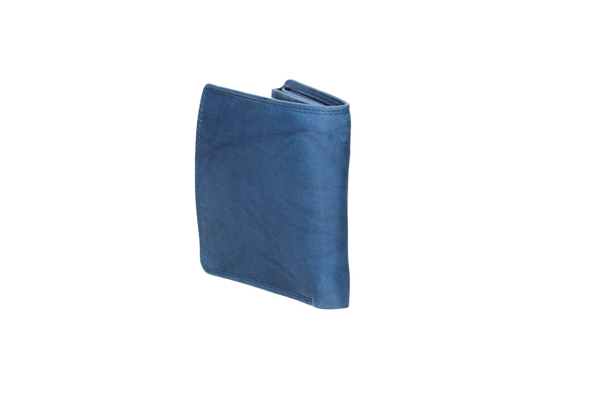 Geldbörse Querformat mit Reißverschluss in Blau aus Leder - leder-accessoires.com