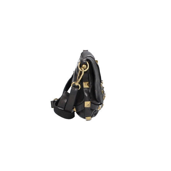 Campomaggi Umhängetasche „Artemide“ aus schwarzem Leder mit Schmucknieten - leder-accessoires.com