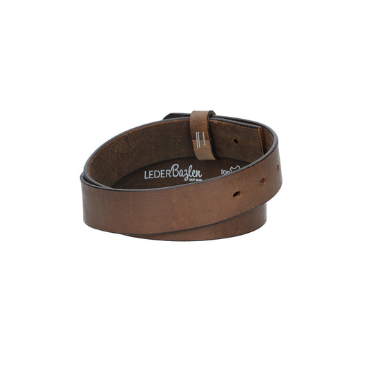 Lederriemen | Gürtelrohling Glanz 35mm in Grau mit Schlaufe und Kapplochteil - leder-accessoires.com