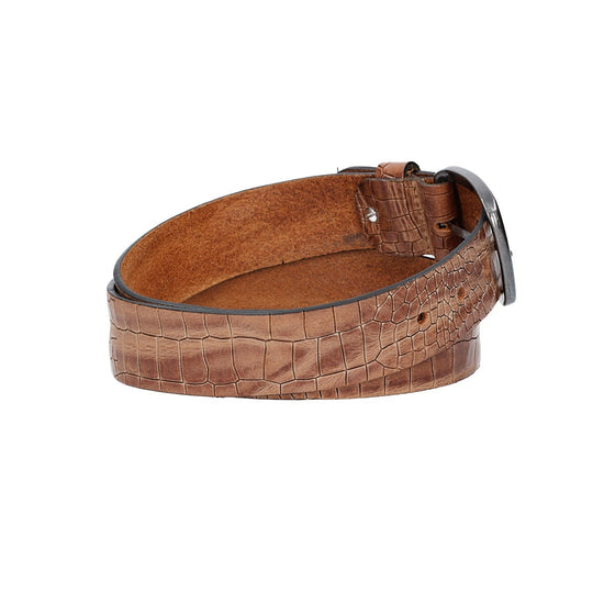 Ledergürtel 40mm in Cognac mit Kroko-Optik und dunkler Schließe - leder-accessoires.com