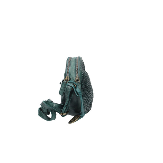 SALE Handtasche rund in Petrol mit Flechtoptik aus Leder - leder-accessoires.com