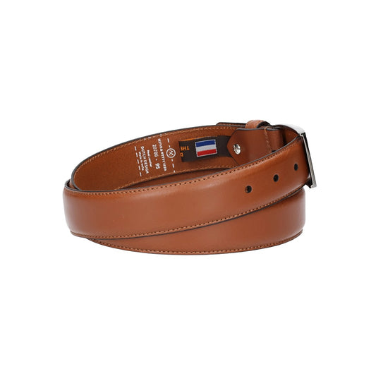 Herren-|Anzugsgürtel 35mm in Cognac abgenäht aus Vollrindleder bombiert - leder-accessoires.com