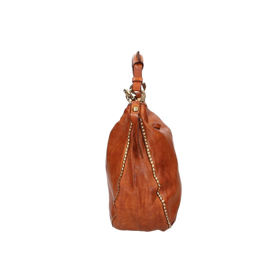 Campomaggi Schultertasche mit Nieten aus Leder in Cognac - leder-accessoires.com