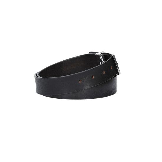 Ledergürtel Schwarz 35mm mit Metallschlaufe und Dornschließe in Silber - leder-accessoires.com