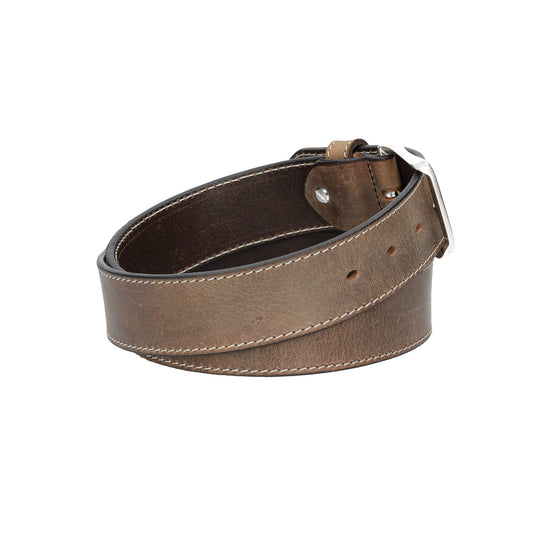 Ledergürtel Grau 40mm abgenäht mit Dornschließe in Silber - leder-accessoires.com