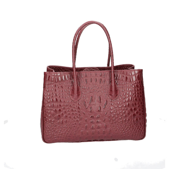 Kurzgrifftasche 34x23x13cm in Bordeaux mit Kroko-Optik aus Leder - leder-accessoires.com