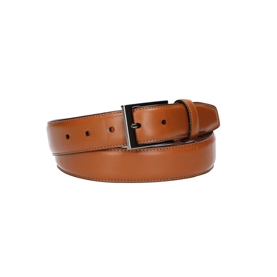Herren-|Anzugsgürtel 35mm bombiert und abgenäht in Cognac mit Dornschließe - leder-accessoires.com