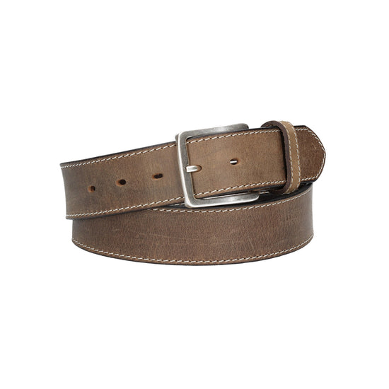 Ledergürtel Grau 40mm abgenäht mit Dornschließe in Silber - leder-accessoires.com