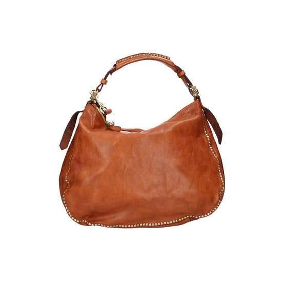 Campomaggi Schultertasche mit Nieten aus Leder in Cognac - leder-accessoires.com