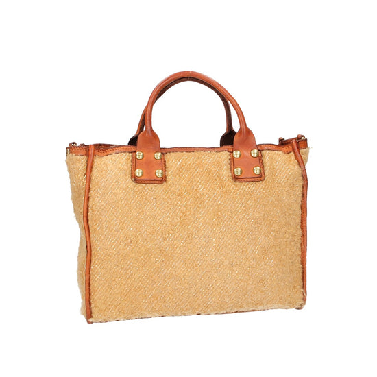 Campomaggi Shopper klein "Estia" aus cognacfarbenem Leder und Lame-Stoff - leder-accessoires.com