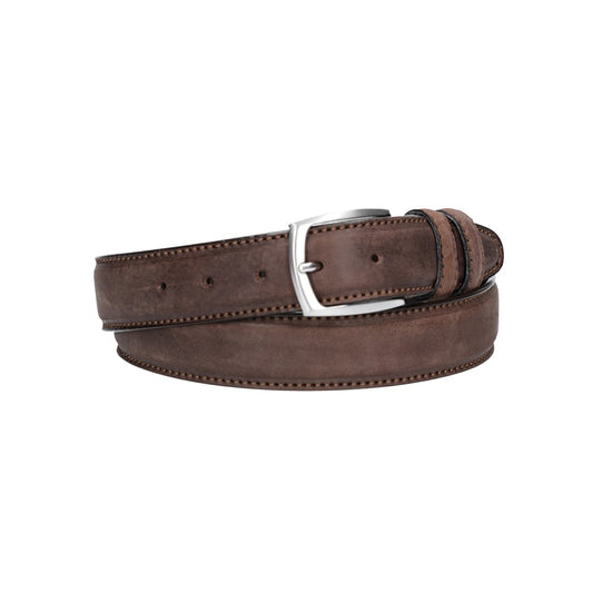 Herren-|Anzugsgürtel 35mm Braun abgenäht bombiert - leder-accessoires.com