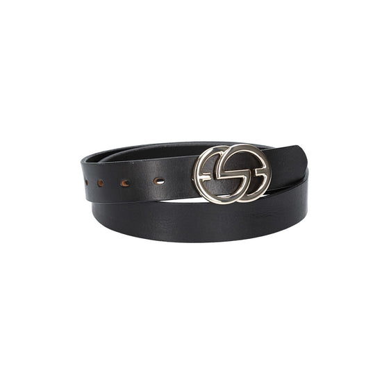 Ledergürtel 30mm in Schwarz mit GG-Schließe in Light Gold - leder-accessoires.com