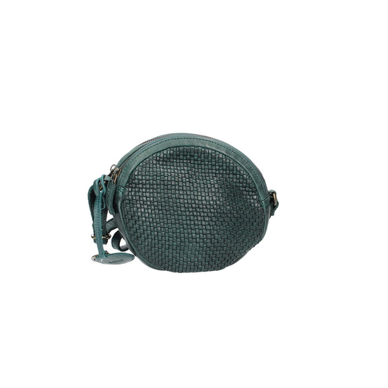 SALE Handtasche rund in Petrol mit Flechtoptik aus Leder - leder-accessoires.com