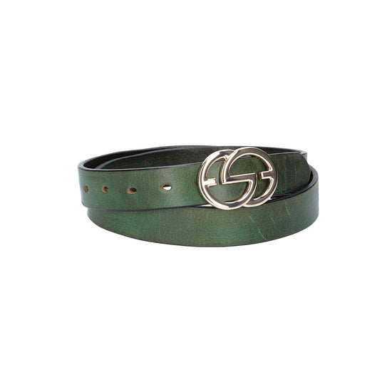 Ledergürtel 30mm in Grün mit GG-Schließe in Light Gold - leder-accessoires.com