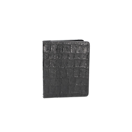 Tablethülle 19 x 24 cm Schwarz aus Leder mit Krokoprägung - leder-accessoires.com