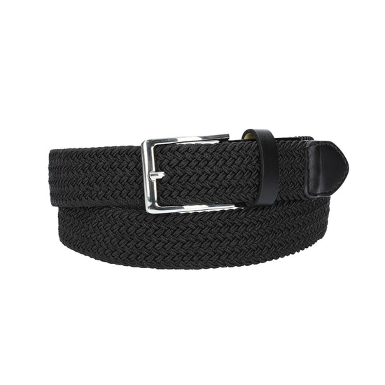 Stretchgürtel|Bandgürtel 35mm in Schwarz mit Dornschließe und Lederspitze - leder-accessoires.com