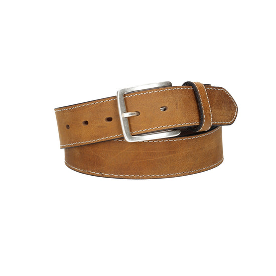 Ledergürtel Gelb|Ocker 40mm abgenäht mit Dornschließe in Silber - leder-accessoires.com