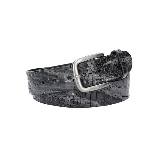 Ledergürtel 40mm in Anthrazit mit Kroko-Optik und dunkler Schließe - leder-accessoires.com