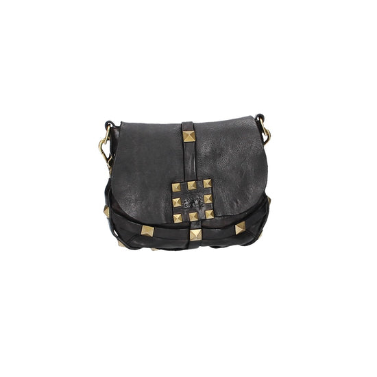 Campomaggi Umhängetasche „Artemide“ aus schwarzem Leder mit Schmucknieten - leder-accessoires.com