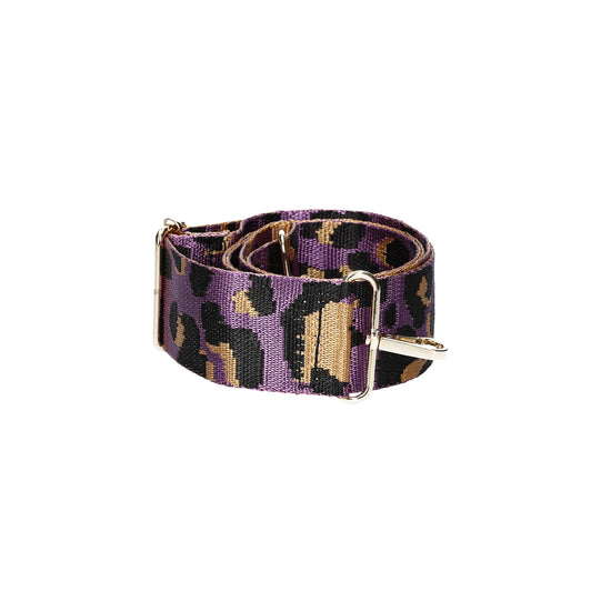 Taschenriemen|Wechselriemen in Camouflage Lila mit Karabiner Gold - leder-accessoires.com