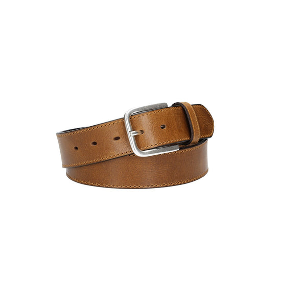 Ledergürtel Gelb|Ocker 40mm abgenäht mit Dornschließe in Silber - leder-accessoires.com