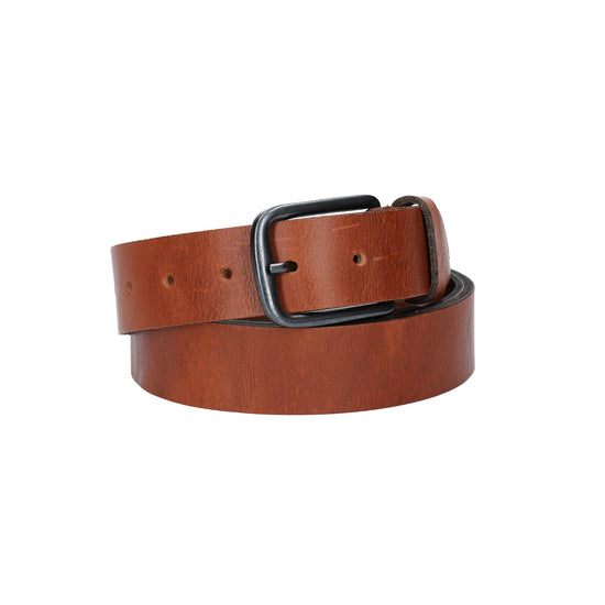 Herren-|Anzugsgürtel 35mm in Cognac mit schwarzer Schließe aus Leder - leder-accessoires.com