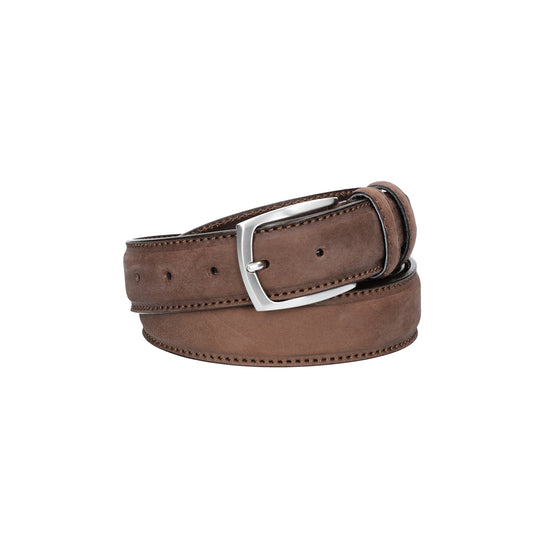 Herren-|Anzugsgürtel 35mm matt abgenäht in Braun aus Leder - leder-accessoires.com