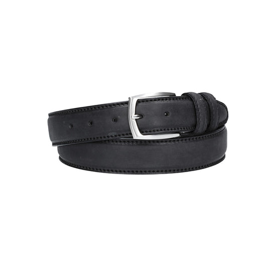 Herren-|Anzugsgürtel 35mm Schwarz abgenäht bombiert - leder-accessoires.com