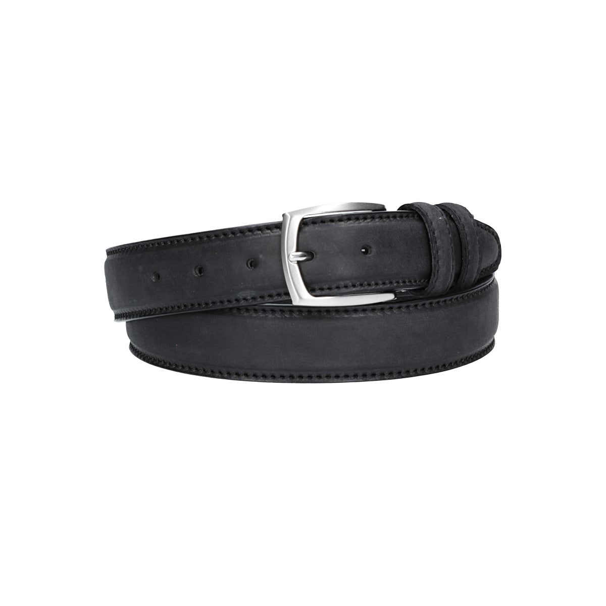 Herren-|Anzugsgürtel 35mm Schwarz abgenäht bombiert - leder-accessoires.com