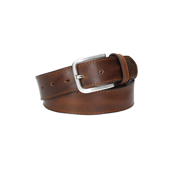 Ledergürtel Cognac 40mm abgenäht mit Dornschließe in Silber - leder-accessoires.com