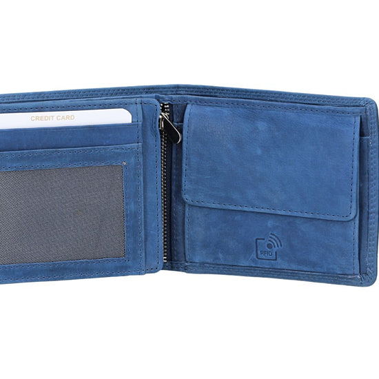 Geldbörse Querformat mit Reißverschluss in Blau aus Leder - leder-accessoires.com