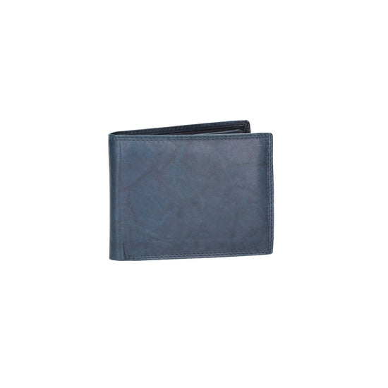 Geldbörse Querformat mit Klappe in Blau aus Leder - leder-accessoires.com