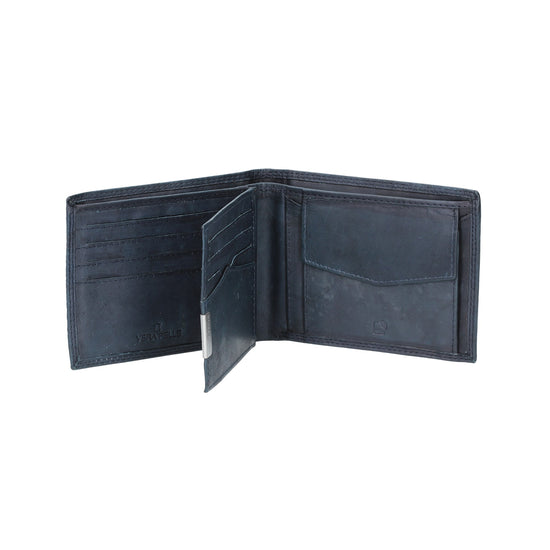 Geldbörse Querformat mit Klappe in Blau aus Leder - leder-accessoires.com