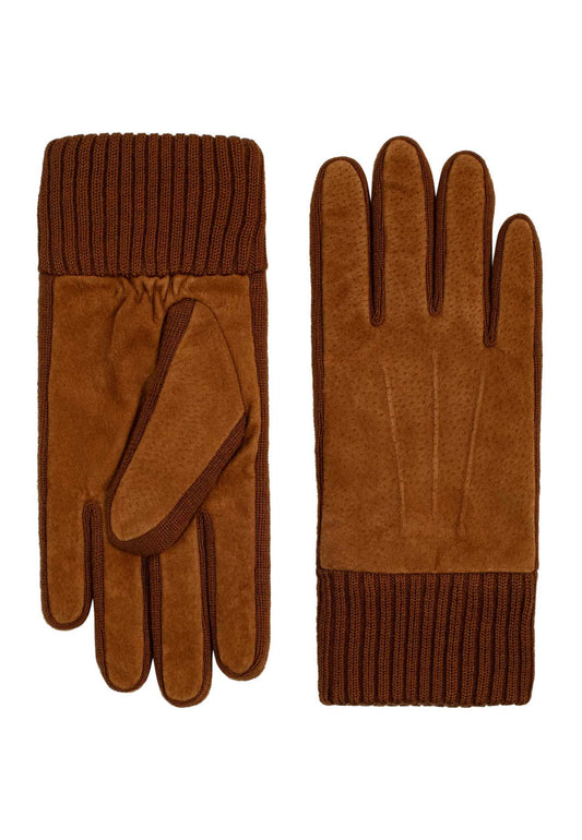 Lederhandschuhe Herren in Cognac mit Strickbund - leder-accessoires.com